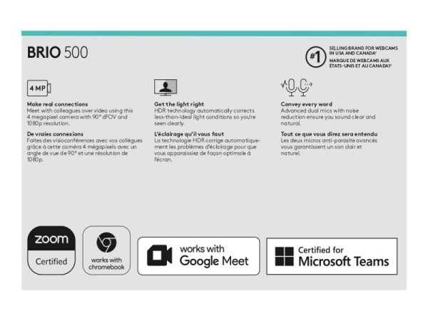 WEBCAM LOGITECH BRIO 500 - FULL HD AVEC HDR - 1080P 30 Fps - Sous Emballage. – Image 10