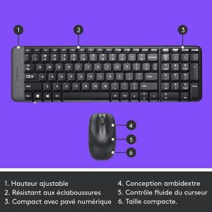 Logitech MK220 Clavier Souris Sans Fil Ensemble USB - NOIR