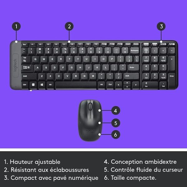 Logitech MK220 Clavier Souris Sans Fil Ensemble USB - NOIR