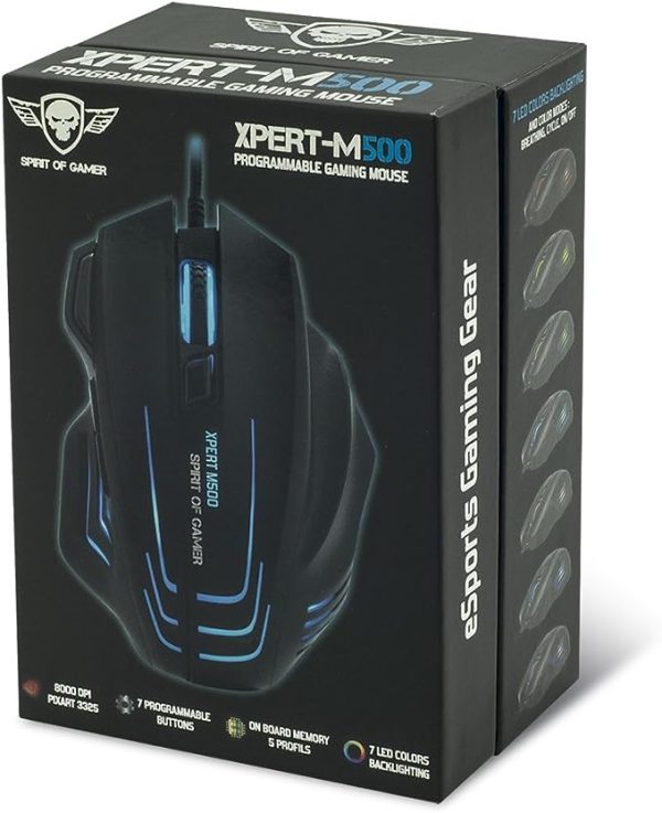 SPIRIT OF GAMER XPERT-M500 SOURIS FILAIRE POUR GAMER - CAPTEUR OPTIQUE 8000 DPI - 7 BOUTONS