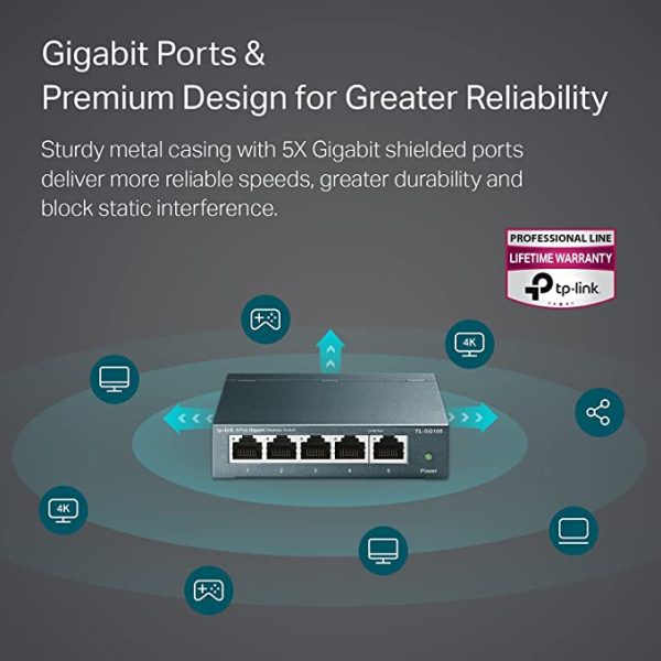 TP-LINK LS1005G Switch 5 Ports Gigabit 10/100/1000 Mbps 3 400 DA Fixe – Image 3