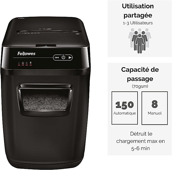 Fellowes Destructeur De Documents AutoMax 150C Coupe Croisée P4 - 32litre – Image 5