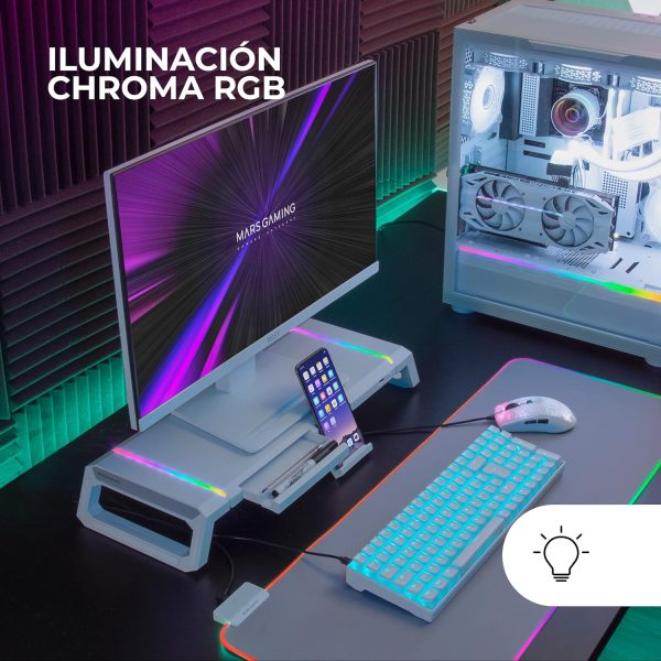 MARS Gaming MGS-One Blanc,Noir Support Moniteur Chroma RGB, Support Smartphone Et Tablette – Image 8