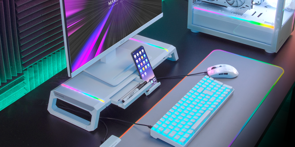 MARS Gaming MGS-One Blanc,Noir Support Moniteur Chroma RGB, Support Smartphone Et Tablette – Image 9