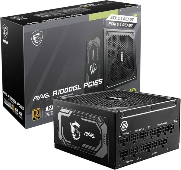 MSI MAG A1000GL PCIES 5 - ALIMENTATION FULL MODULAIRE 1000W - 80 PLUS GOLD TVD - ATX/EPS - NOIR