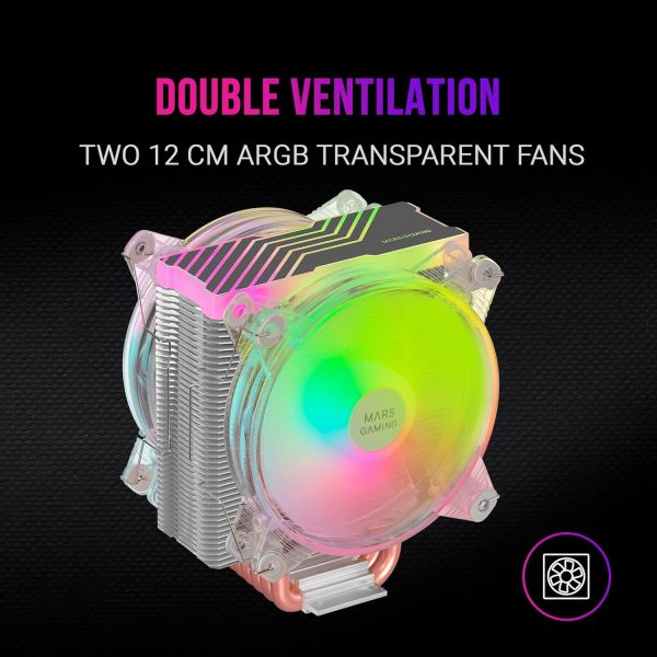 AIR COOLING MARS GAMING MCPU66 ARGB - MULTI SOCKET - 2 VENTILATEURS 120Mm - TDP 220W - TRANSPARENT – Image 3
