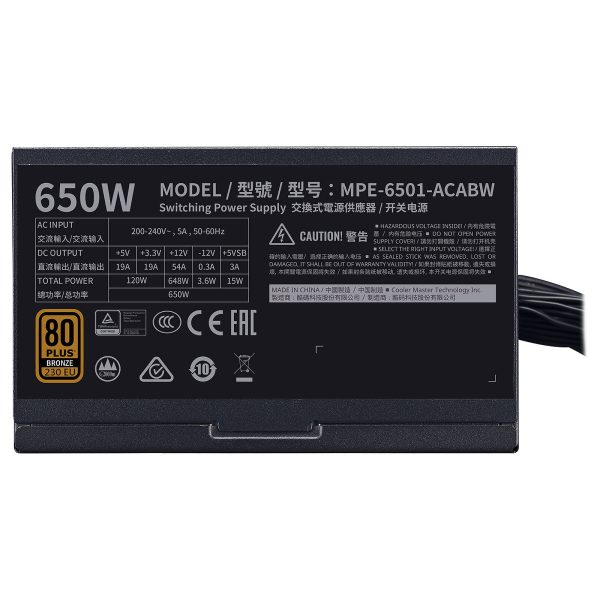 COOLER MASTER MWE 650W BORNZE V2 - ALIMENTATION 80 PLUS BORNZE - 230V - DC TO DC - NOIR – Image 2