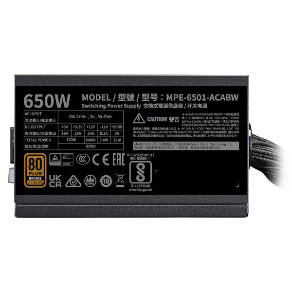 COOLER MASTER MWE BRONZE 650W V3 - ALIMENTATION 80 PLUS BRONZE - 230 V - ATX 3.1 - DC TO DC - NOIR – Image 5