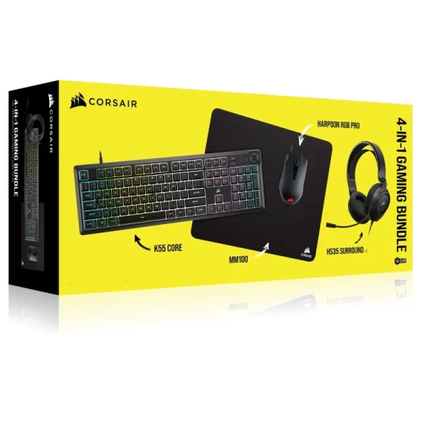 CORSAIR 4IN1 GAMING BUNDEL - CLAVIER K55 + SOURIS HARPOON PRO +CASQUE HS35 SURROUND V2 +TAPIS MM100