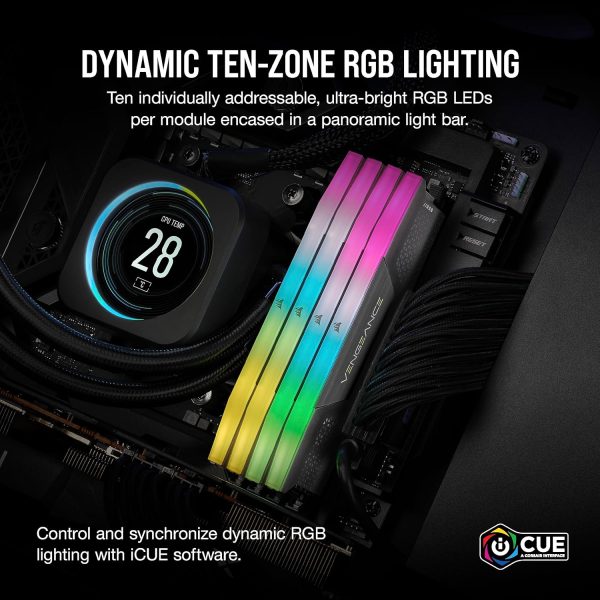 RAM CORSAIR VENGEANCE - 32GB DDR5 6000 MHZ RGB - INTEL & AMD - iCUE - PERFORMANCE FOR AMD - BLACK – Image 2