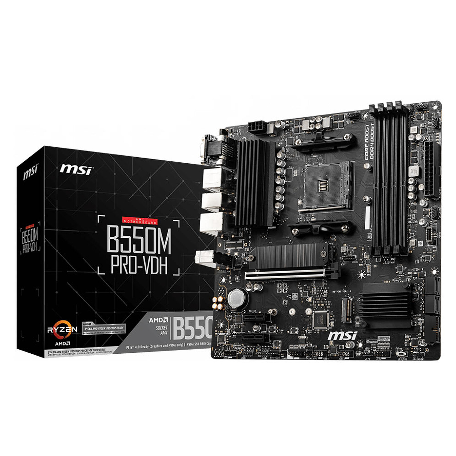 MSI B550M PRO VDH - AMD AM4 - 4XDDR4 - M.2 PCIE 4.0 & 3.0 - OVERCLOCKING - HDMI - DISPLAY - NOIR