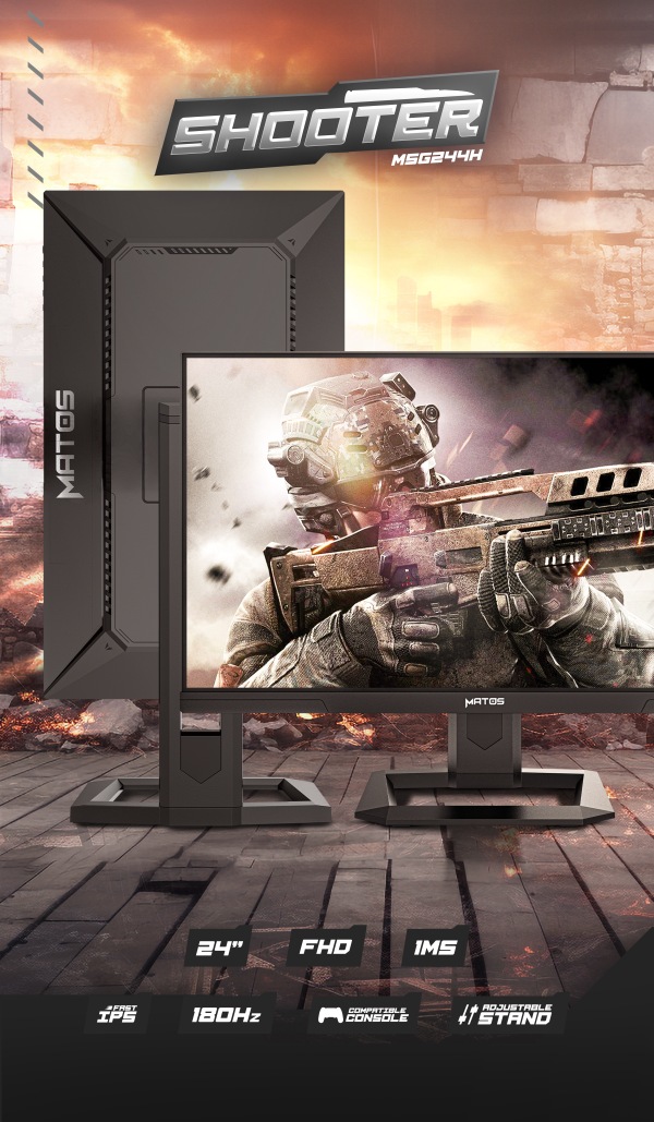 ECRAN MATOS SHOOTER MSG244H GAMING - 24" FHD - 180HZ - 1MS - FAST IPS - AJUSTABLE STAND - BLACK – Image 4