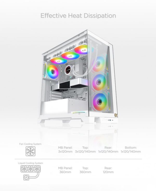 XIGMATEK ENDORPHIN ULTRA ARCTIC - BOITER MOYEN TOUR - 5 FAN 120mm ARGB - USB - TYPE C - WHITE – Image 4
