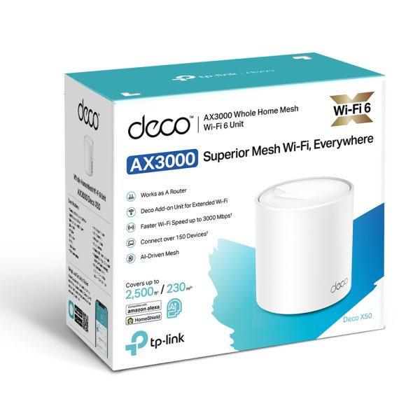TP-LINK DECO X50 1PACK - ROUTEUR WIFI6 AX3000 -AI DRIVE MESH -ULTRA FAST -1201 MBPS - 5GHZ -ETHRENET