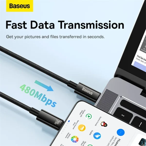 BASEUS TUNGSTEN GOLD - FAST CHARGING DATA CABLE 3M - TYPE-C TO TYPE-C - 240W - ALLIAGE - E-marker – Image 8