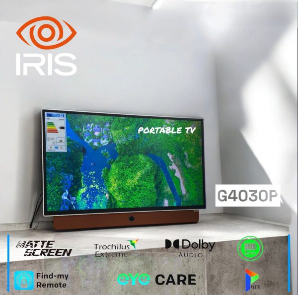 IRIS TV PORTABLE G4030P 32" HD TV - HDR10 - DOLBY - EYE CARE - DBX-TV - FIND MY REMOTE - POWERBANK