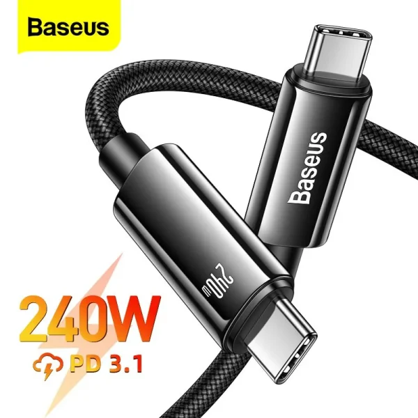 BASEUS TUNGSTEN GOLD - FAST CHARGING DATA CABLE 3M - TYPE-C TO TYPE-C - 240W - ALLIAGE - E-marker – Image 9