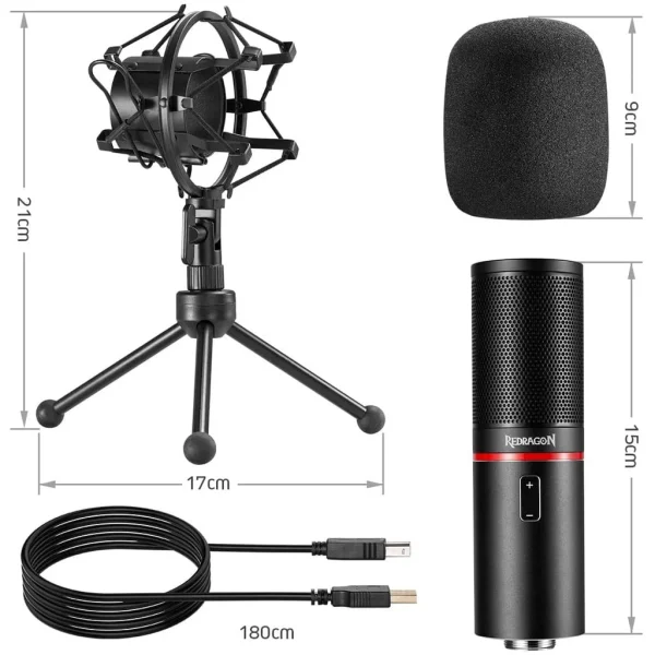 REDRAGON BLAZAR GM300 - MICROPHONE GAMING - LED STREAMING - 20 KHZ - USB - 1,7M - MÉTAL - NOIR – Image 3