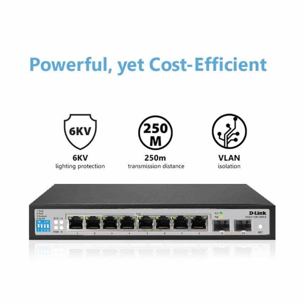D-LINK DGS-F1100-10PS-E SWITCH 10 PORTS GIGABIT - POE+ - SMART - VLAN - CCTV - 96W - RACKABLE – Image 3