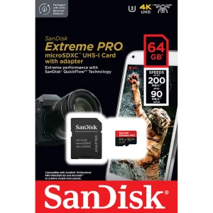 SANDISK EXTREME PRO 64GB - CARTE MÉMOIRE MSDXC UHS-I - JUSQU'À 200 MO/S - UHD 4K - AVEC ADAPTER
