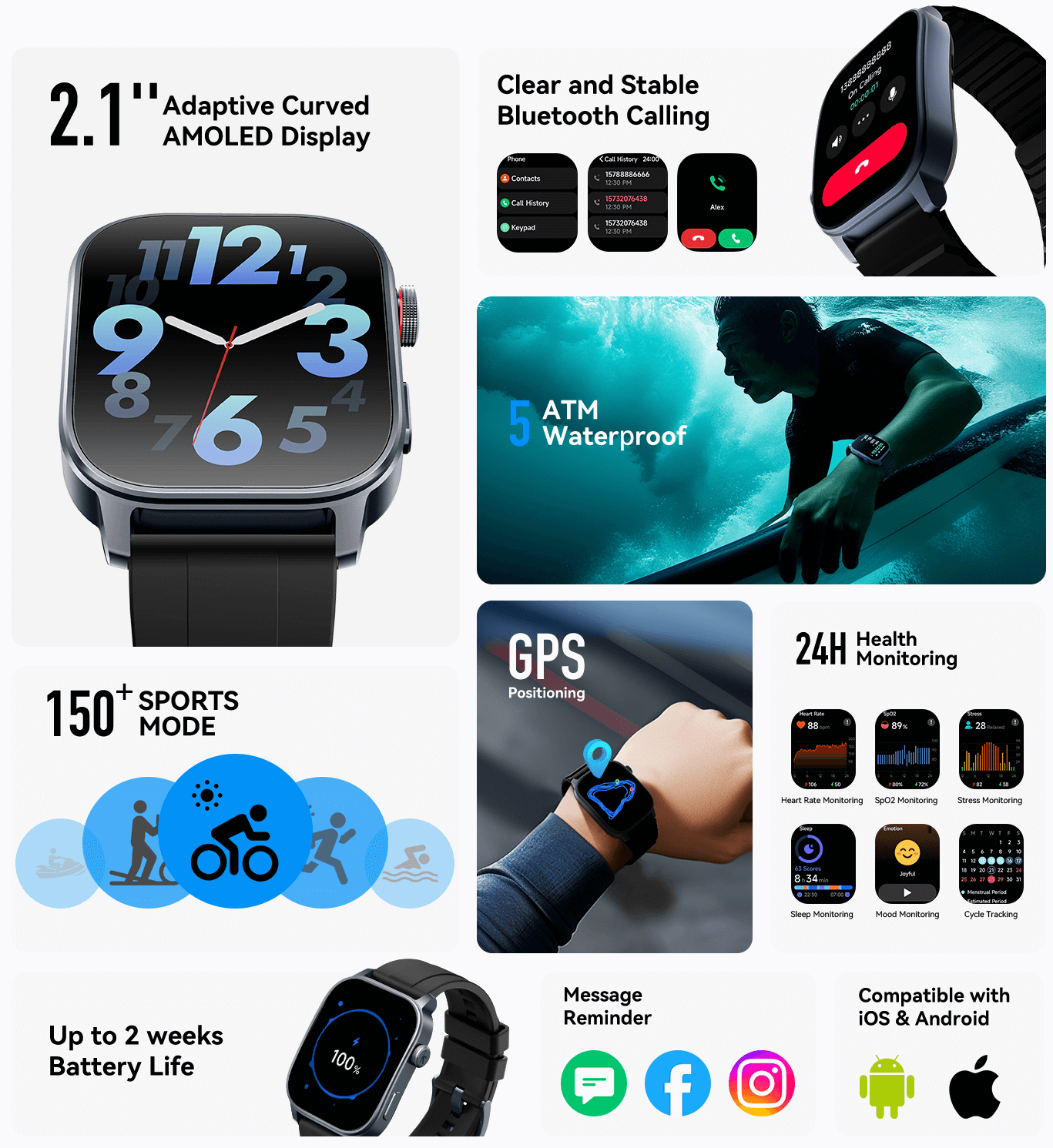 KIESLECT KS3 SMART WATCH - 2,01" AMOLED - BLUETOOTH - GPS - 150+ SPORTS MODE - ÉTANCHE - BLACK – Image 3