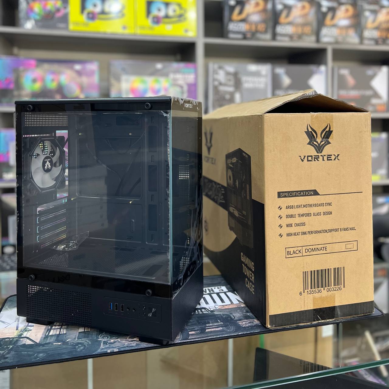 VORTEX DOMINATE - BOITIER MOYEN TOUR ATX - VERRE TREMPÉ - 360 mm - 4 FANS ARGB - AIRFLOW - BLACK