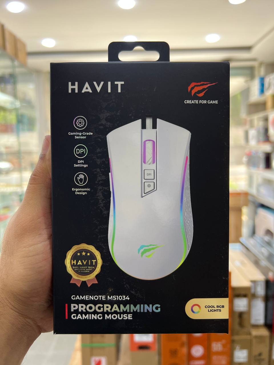 HAVIT GAMENOTE MS1034 - SOURIS GAMING FILAIRE RGB - 6 BOUTONS PROGRAMMABLES - 7200 DPI - ERGO - NOIR