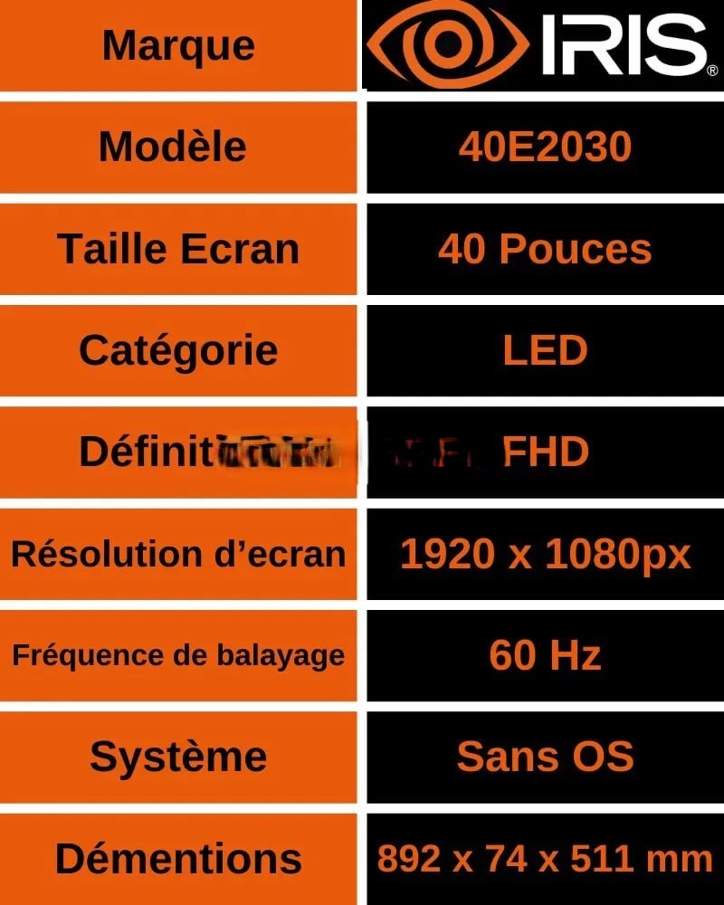 TV IRIS E2030 40" POUCES - LED HD BASIC - FLICKER FREE - DOLBY AUDIO- 16:9 60HZ - HDMI / USB -BLACK – Image 4