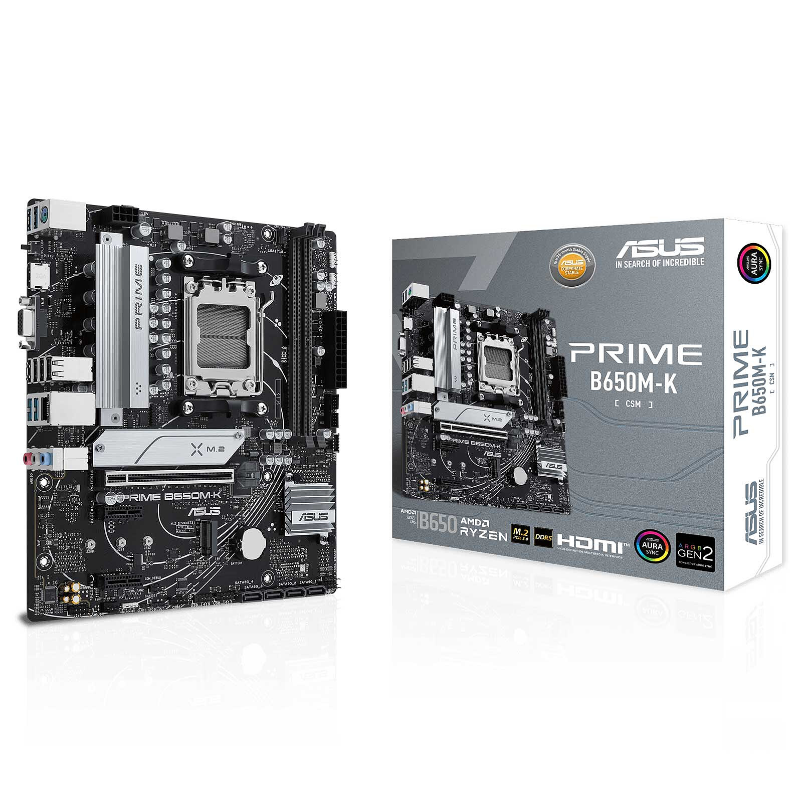 ASUS PRIME B650M-K Micro ATX - AM5 B650 - 2x DDR5 - M.2 PCIe 5.0 - USB 3.1- PCIE 4.0 - LAN 2.5GbE