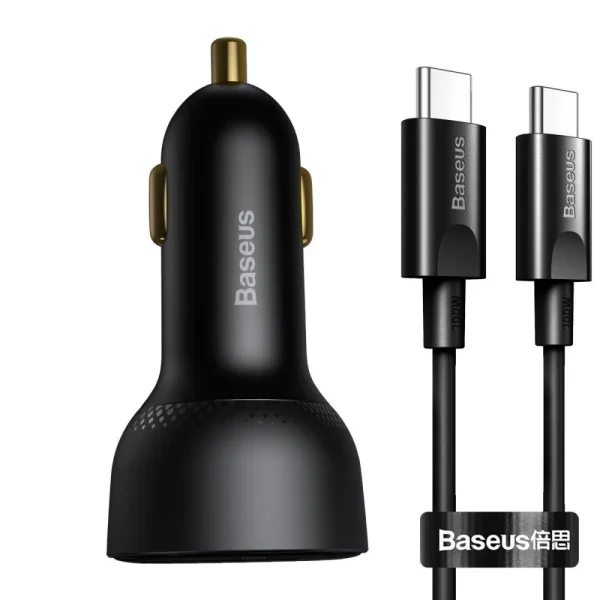 BASEUS DUAL QUICK CHARGER 100W - CAR CHARGER SUPER FAST - DUAL USB-C - COMPACT & PORTABLE - BALCK – Image 3