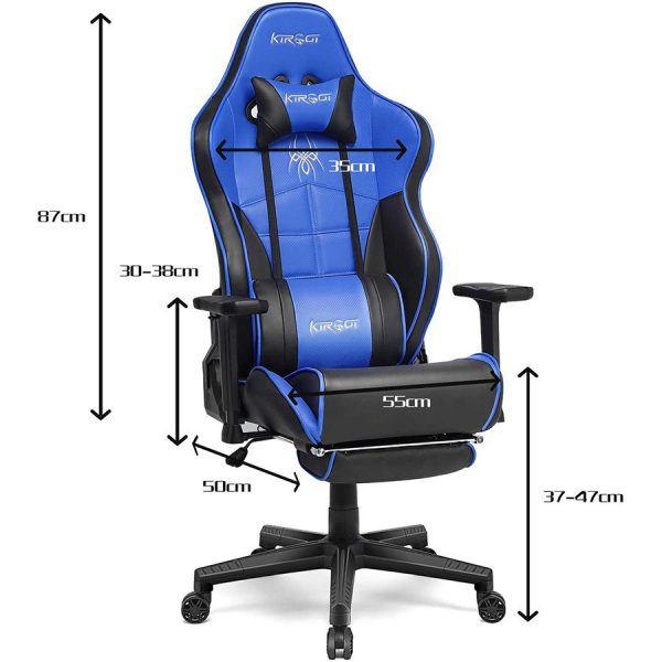 KIROGI SIÉGE GAMING 2076 XL - ACCOUDOIR 5D - REPOSE-PIEDS - ROTATION À 360 - ERGONOMIQUE - BLEU – Image 3