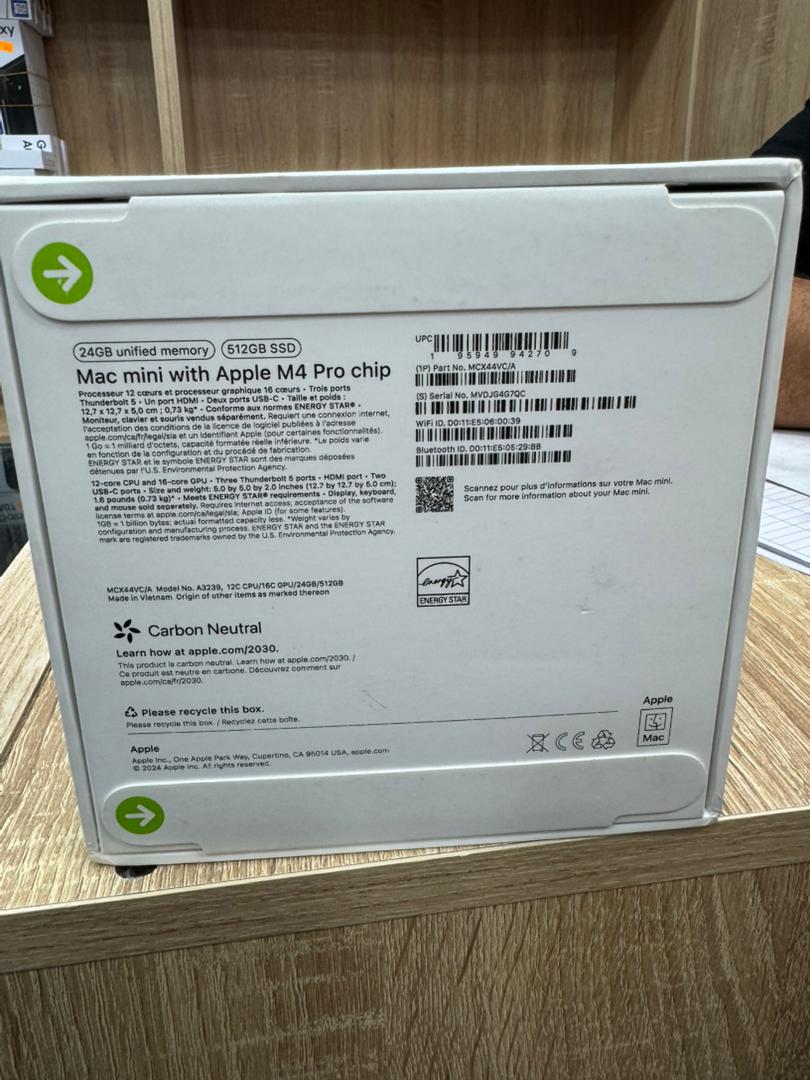 APPLE MAC MINI 2024 - M4 PRO CPU 12 CŒURS - 24GO - 512GO SSD - GPU 16 CŒURS - WI-FI 6E - SILVER – Image 2