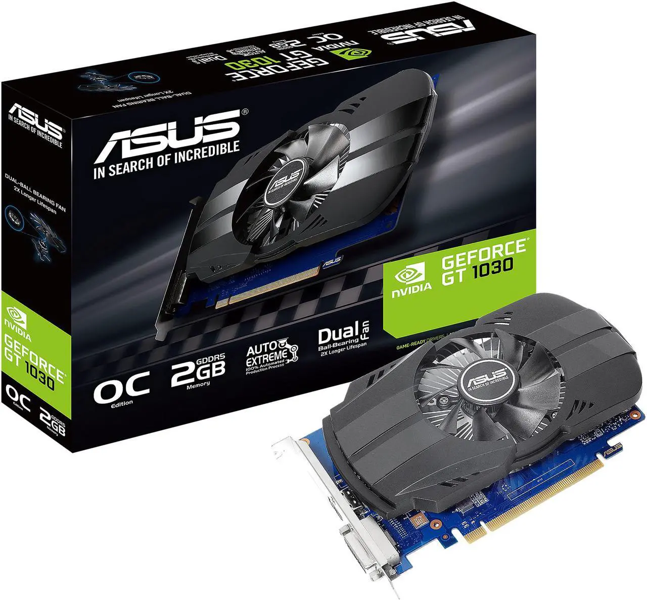 ASUS GEFORCE PH-GT 1030 - CARTE GRAPHIQUE 2GO GDDR5 - OC MOOD 1278 MHZ - HDMI 2.0 - BLACK