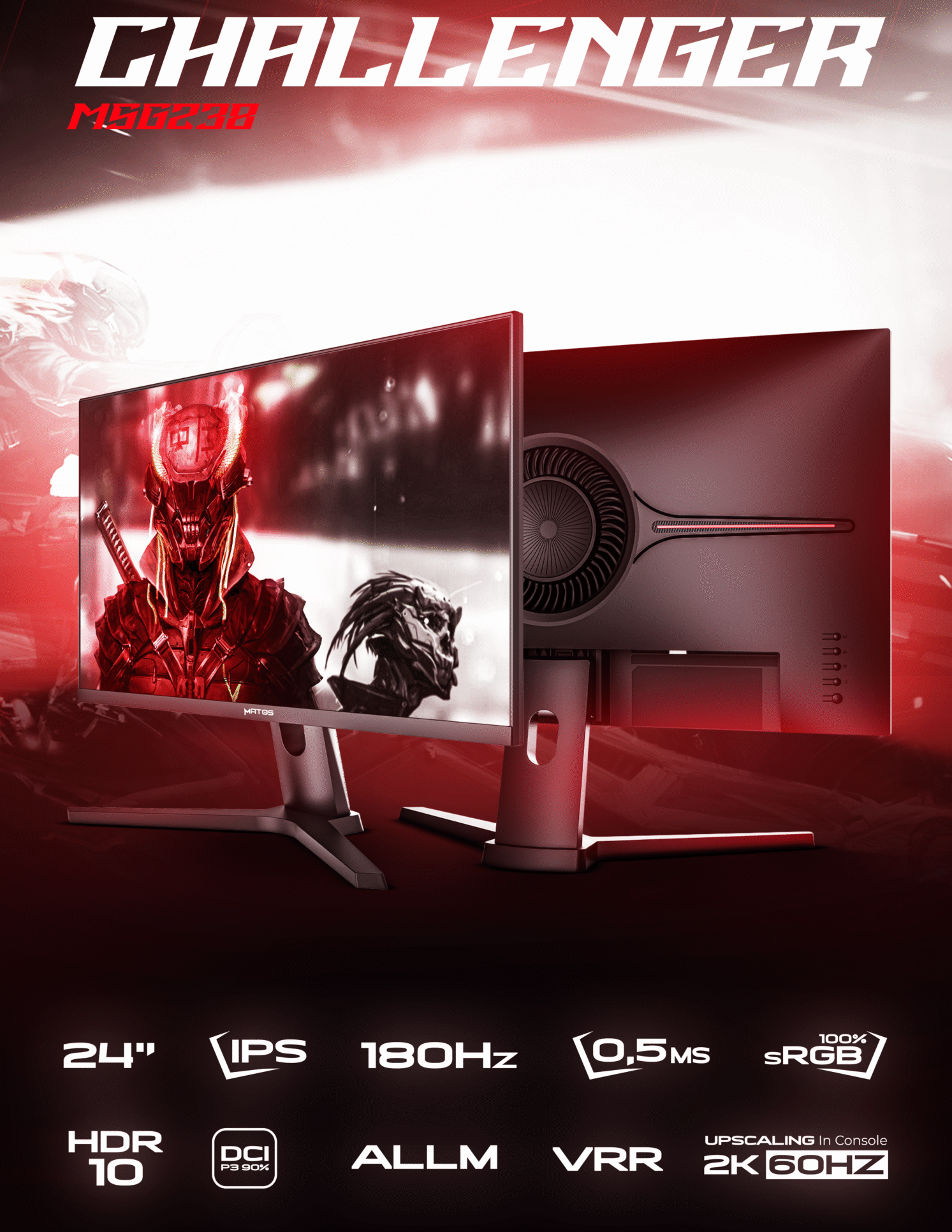 ECRAN MATOS CHALLENGER MSG23B - 24" - 180HZ - FAST IPS - 0.5MS - SRGB - HDR10 - CONSOLE - BLACK – Image 2