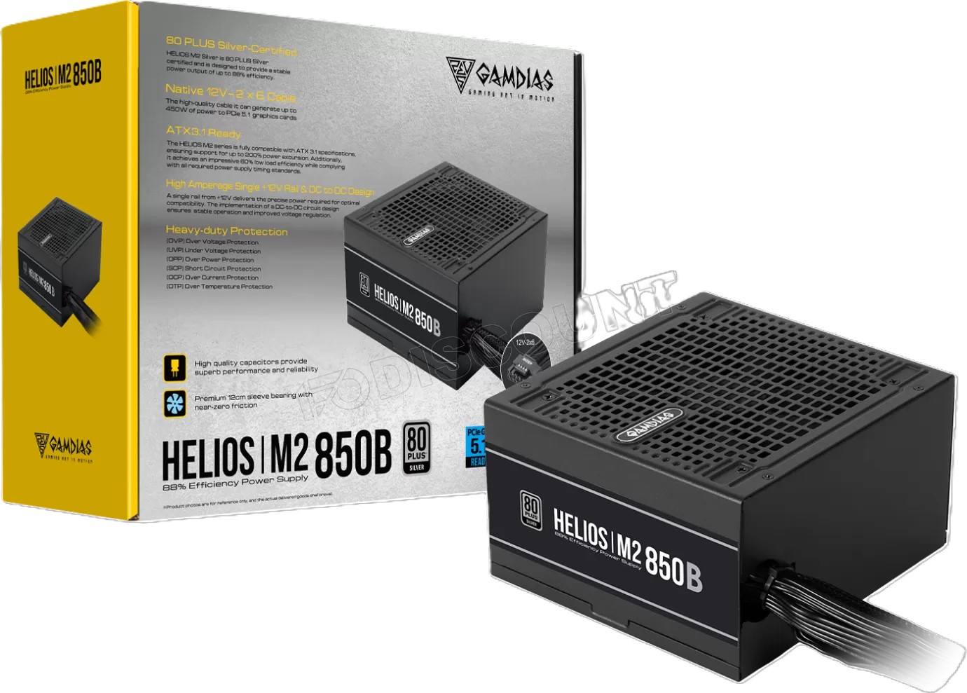 GAMDIAS HELIOS M2-850B - ALIMENTATION 850W - 80+ SILVER - SILENCIEUSE 120 MM - ATX PFC ACTIF -BLACK