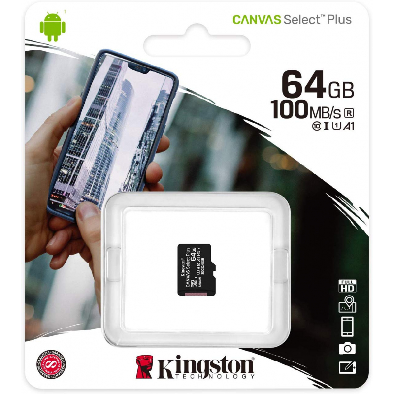 KINGSTON CANVAS SELECT PLUS - CARTE MÉMOIRE MICRO SDXC 64 GO - 100 MO/S - CLASS 10 -