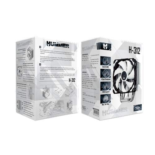 NOX HUMMER H-312 - REFROIDISSEUR CPU 120MM - INTEL & AMD - H-FAN PWM - SILENCIEUX - BLACK & WHITE