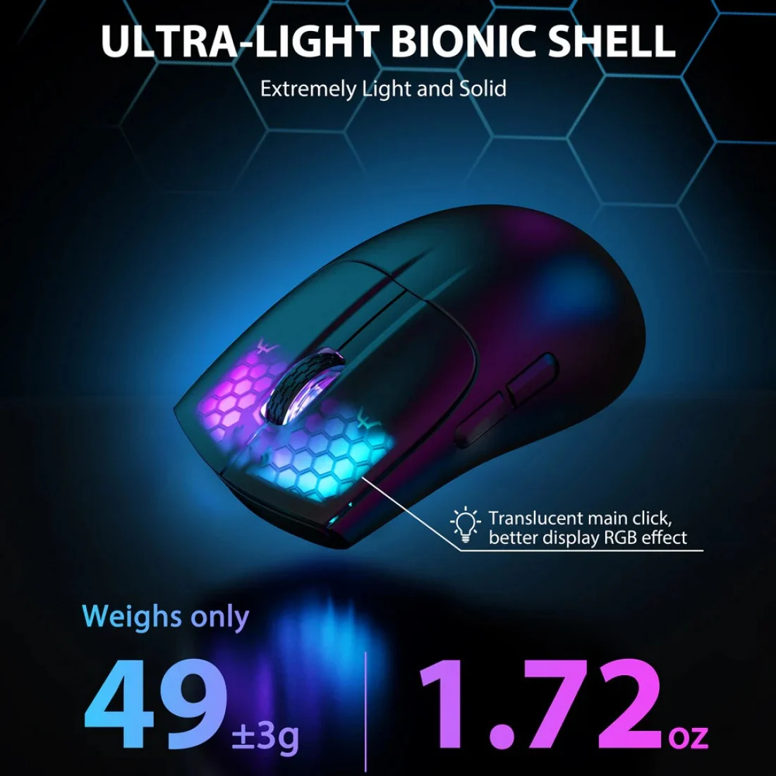 ATTACK SHARK X5 - SOURIS FILAIRE & SANS FIL - BLUETOOTH - USB 2.4G - 5 BOUTONS - 4000 DPI - RGB - BLACK – Image 2