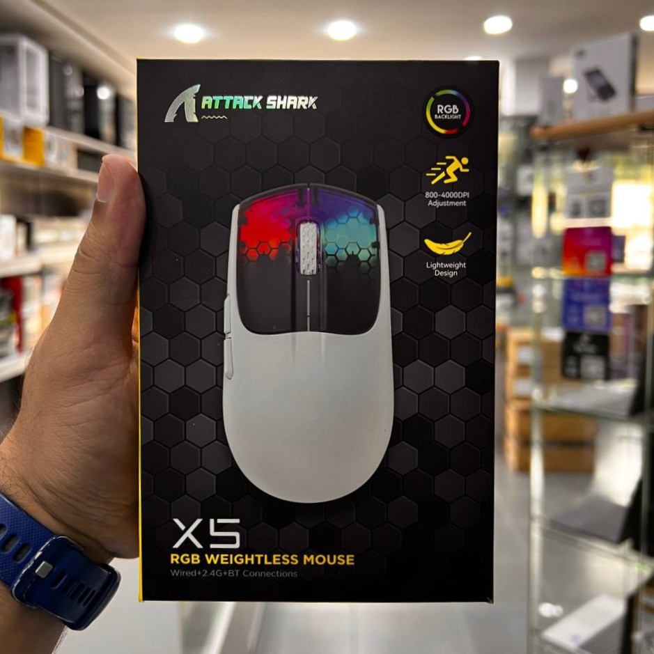 ATTACK SHARK X5 - SOURIS FILAIRE & SANS FIL - BLUETOOTH - USB 2.4G - 5 BOUTONS - 4000 DPI - RGB - BLACK