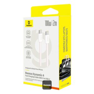 BASEUS DYNAMIC 4 - CÂBLE 1m USB-C TO USB-C 1M - 100W - 480 MBPS - FAST CHARGING - PD 3.0 - WHITE