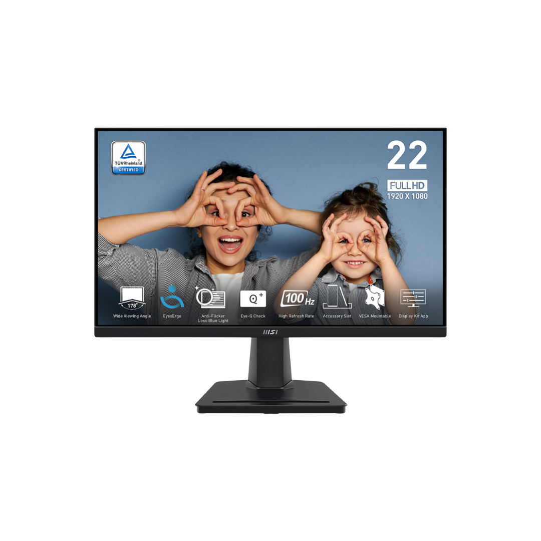 ECRAN MSI PRO MP225V - MONITEUR PRO 22" FHD - 100HZ - VA - 1 MS - HDMI/VGA - ANTI-FLICKER - BLACK