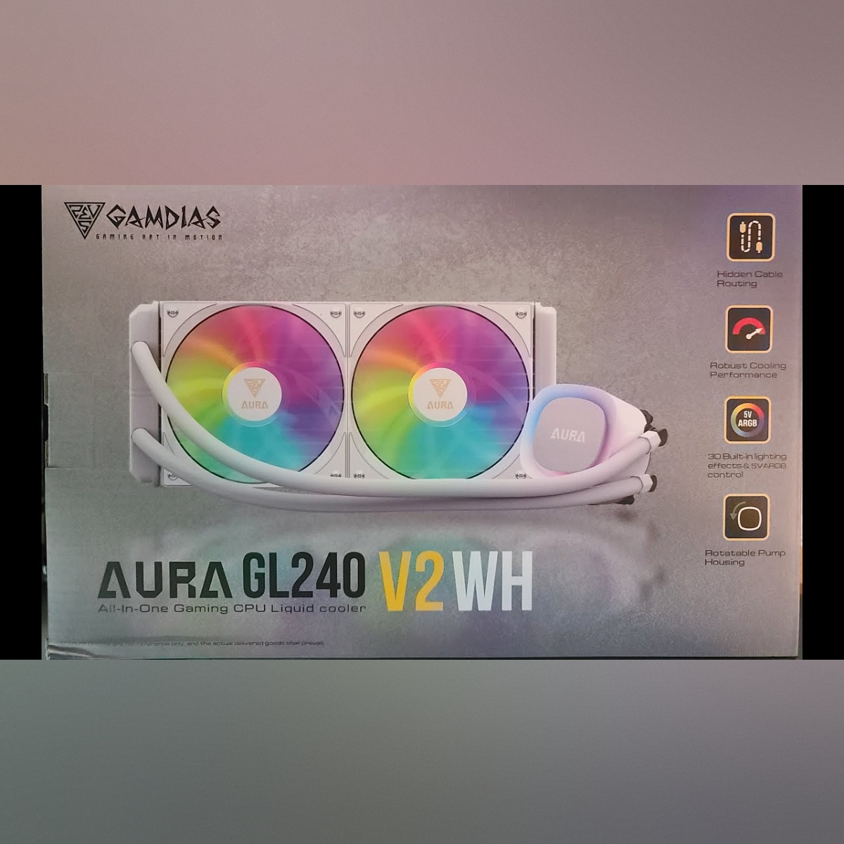 GAMDIAS AURA GL240 V2 - WATER COOLING 240MM -2 X FANS ARGB - PERFORMANCE - INTEL & AMD - WHITE – Image 2