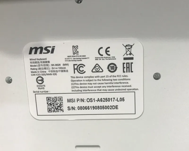 MSI COMBO CLAVIER + SOURIS FILAIRE - SK-9626 MW - AZERTY - USB-A - 100% AVEC PAVÉ NUMÉRIQUE - BLANC – Image 4