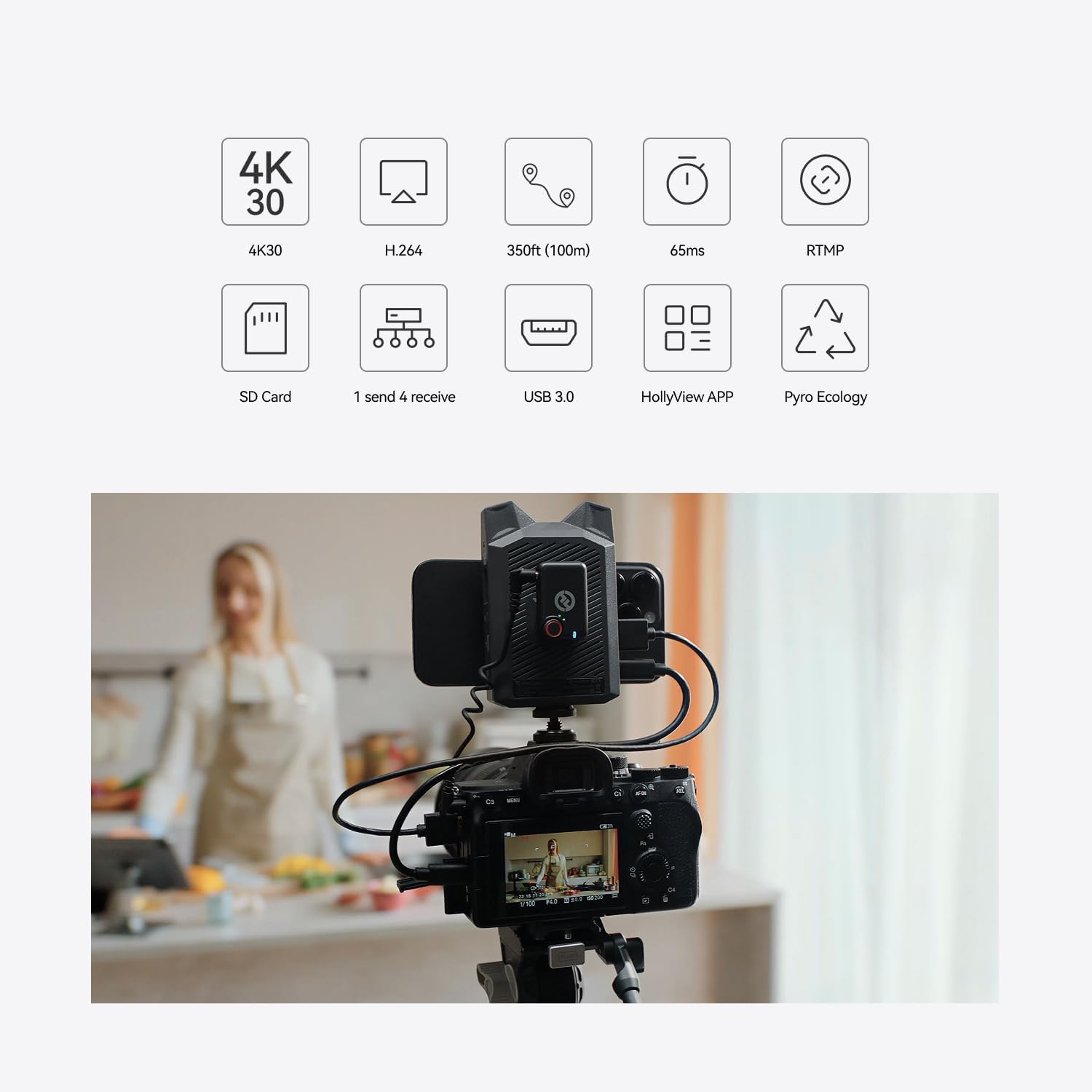 HOLLYLAND VCORE WIRELESS HDMI VIDEO TRANSMISSION SYSTEM - 4K 30FPS - FAIBLE LATENCE - BATTERIE - BALACK – Image 5