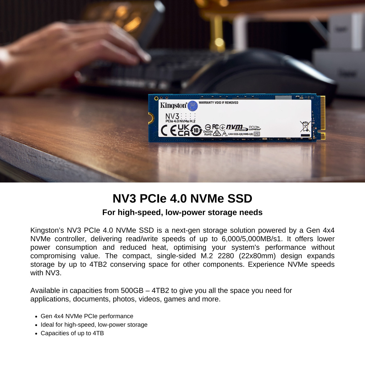 KINGSTON NV3 PCIE 4.0 NVME SSD M.2 - 4TB - PCIE 4.0 - GEN 4 - JUSQU'À 6000MB/S - PC & LAPTOP -BLACK – Image 4