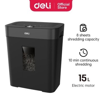 DESTRUCTEUR DOCUMENTS DELI ET023 - 15 LITRES - COUPE CROISÉE - MANUEL & AUTO - 8 SHEETS - BLACK – Image 3