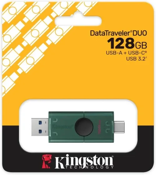 KINGSTON DATATRAVELER DUO 128GB - FLASH DISQUE USB TYPE-A 3.2 - USB TYPE-C - TRANSFERT RAPIDE - BLACK
