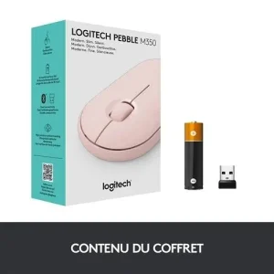 LOGITECH PEBBLE M350 - SOURIS SANS FIL - BLUETOOTH - 1000 DPI - 3 BOUTONS - SILENCIEUSE - DESIGN ULTRA FIN - PINK