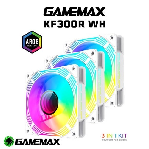 GAMEMAX KF300 - KIT 3 VENTILATEURS GAMING - 120mm ARGB PWM - REVERSE FAN - SILENCIEUX - WHITE – Image 5