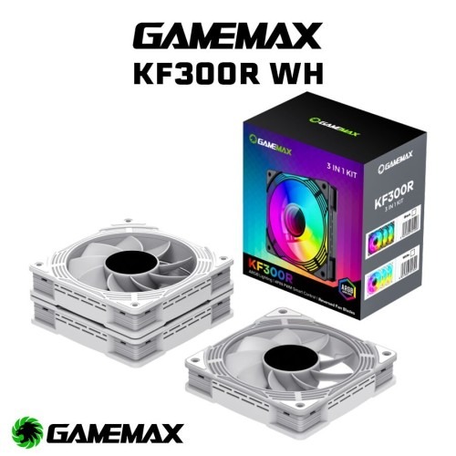 GAMEMAX KF300 - KIT 3 VENTILATEURS GAMING - 120mm ARGB PWM - REVERSE FAN - SILENCIEUX - WHITE – Image 3
